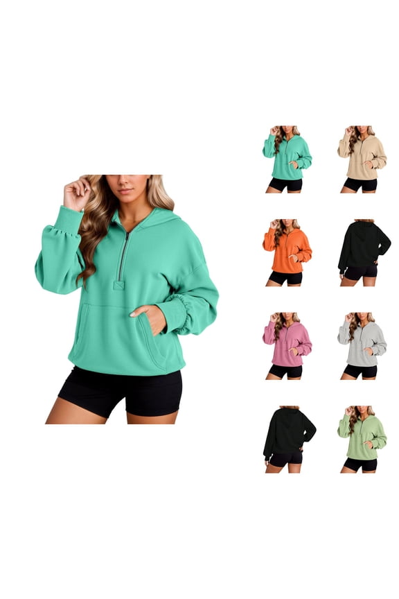 Essentials Hoodies for Women 2025 Half Zipper Long Sleeve Plain Hoodie with Pockets Hooded Sweatshirt Women Pullover