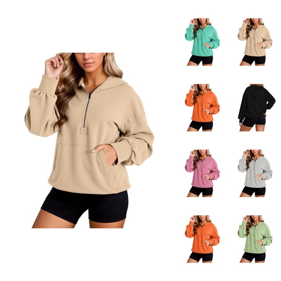 Essentials Hoodies for Women 2025 Half Zipper Long Sleeve Plain Hoodie with Pockets Hooded Sweatshirt Women Pullover