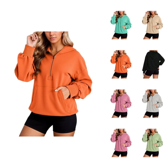 Essentials Hoodies for Women 2025 Half Zipper Long Sleeve Plain Hoodie with Pockets Hooded Sweatshirt Women Pullover