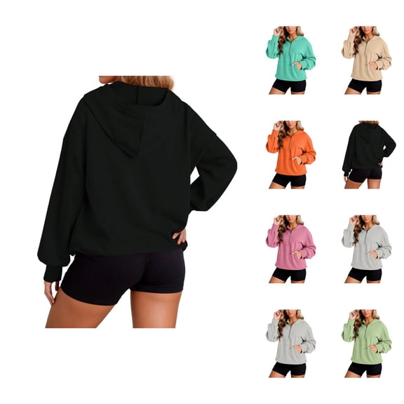Essentials Hoodies for Women 2025 Half Zipper Long Sleeve Plain Hoodie with Pockets Hooded Sweatshirt Women Pullover