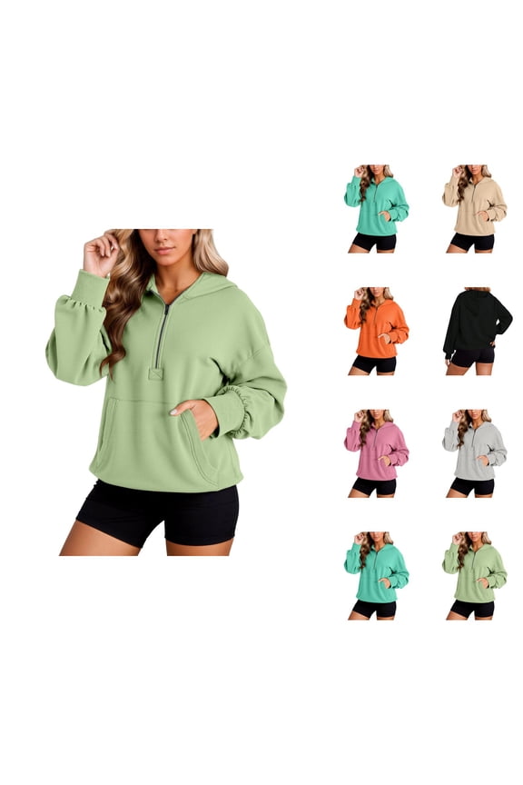 Essentials Hoodies for Women 2025 Half Zipper Long Sleeve Plain Hoodie with Pockets Hooded Sweatshirt Women Pullover