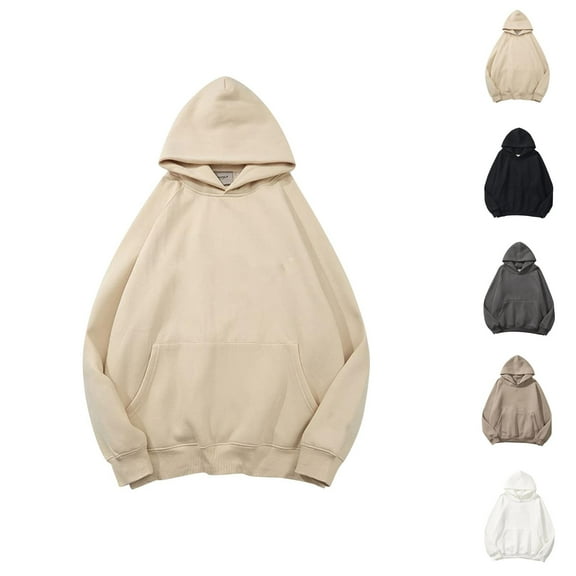 Womens Hoodies Casual Hoodie Women Women Solid Basic Letter Loose Hoodie Sweatshirt Long Sleeve Pocket Drop Shoulder Pullovers Top Beige - L