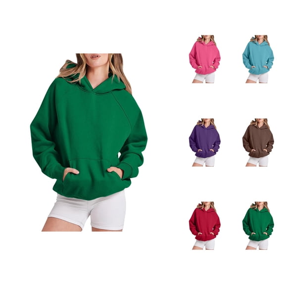 Essentials Hoodies for Women 2025 Long Sleeve Drop Shoulder Plain Hoodie with Pockets Hooded Sweatshirt Women Pullover