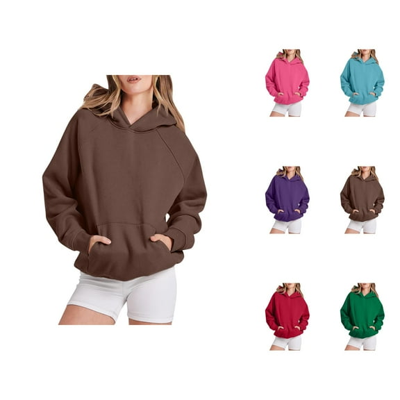 Essentials Hoodies for Women 2025 Long Sleeve Drop Shoulder Plain Hoodie with Pockets Hooded Sweatshirt Women Pullover