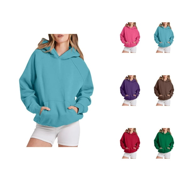Essentials Hoodies for Women 2025 Long Sleeve Drop Shoulder Plain Hoodie with Pockets Hooded Sweatshirt Women Pullover