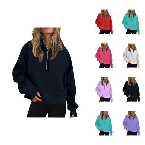 Essentials Hoodies for Women 2025 Long Sleeve Half Zipper Plain Hoodie with Pockets Hooded Sweatshirt Women Pullover