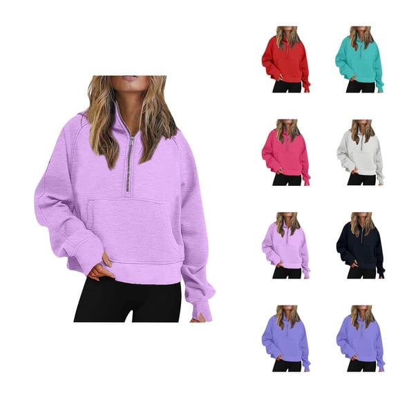 Essentials Hoodies for Women 2025 Long Sleeve Half Zipper Plain Hoodie with Pockets Hooded Sweatshirt Women Pullover