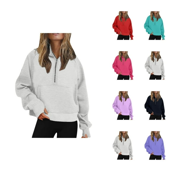 Essentials Hoodies for Women 2025 Long Sleeve Half Zipper Plain Hoodie with Pockets Hooded Sweatshirt Women Pullover