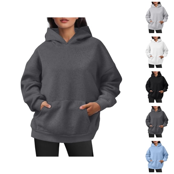 Essentials Hoodies for Women 2025 Long Sleeve Plain Oversized Hoodie with Pockets Hooded Sweatshirt Women Pullover