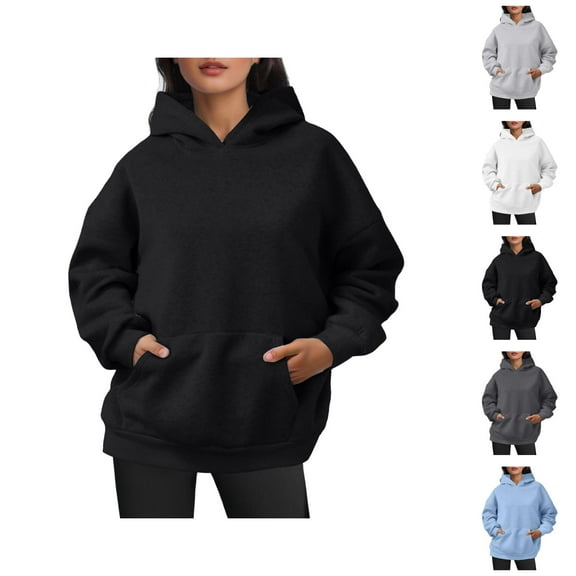 Essentials Hoodies for Women 2025 Long Sleeve Plain Oversized Hoodie with Pockets Hooded Sweatshirt Women Pullover