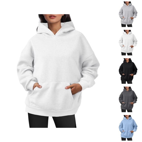 Essentials Hoodies for Women 2025 Long Sleeve Plain Oversized Hoodie with Pockets Hooded Sweatshirt Women Pullover