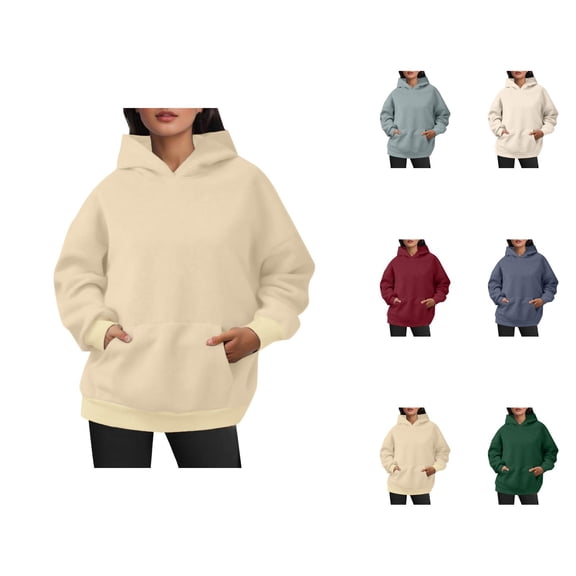 Essentials Hoodies for Women 2025 Long Sleeve Plain Oversized Hoody with Pockets Hooded Sweatshirt Women Pullover
