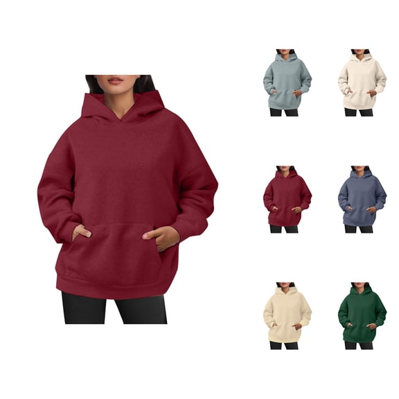 Essentials Hoodies for Women 2025 Long Sleeve Plain Oversized Hoody with Pockets Hooded Sweatshirt Women Pullover