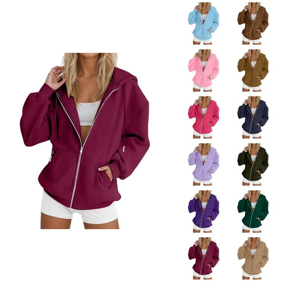 Essentials Hoodies for Women 2025 Long Sleeve Zip Up Basic Hoodie with Pockets Hooded Sweatshirt Women Jacket