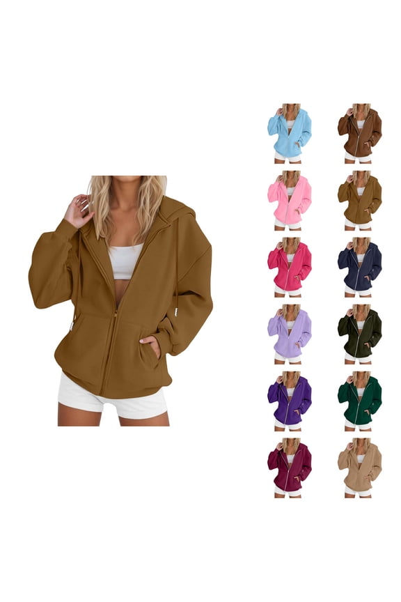 Essentials Hoodies for Women 2025 Long Sleeve Zip Up Basic Hoodie with Pockets Hooded Sweatshirt Women Jacket