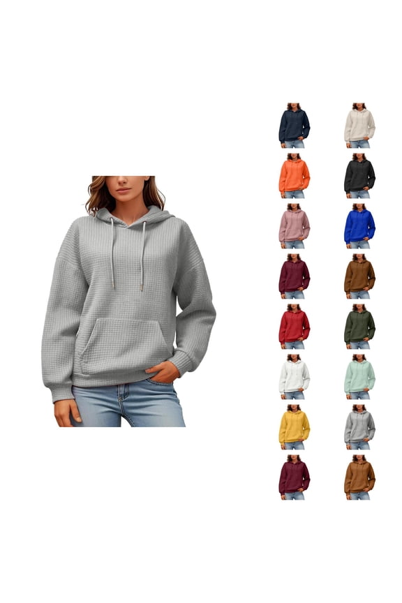 Essentials Hoodies for Women 2025 Waffle Knit Long Sleeve Plain Hoodie with Pockets Hooded Sweatshirt Women Pullover