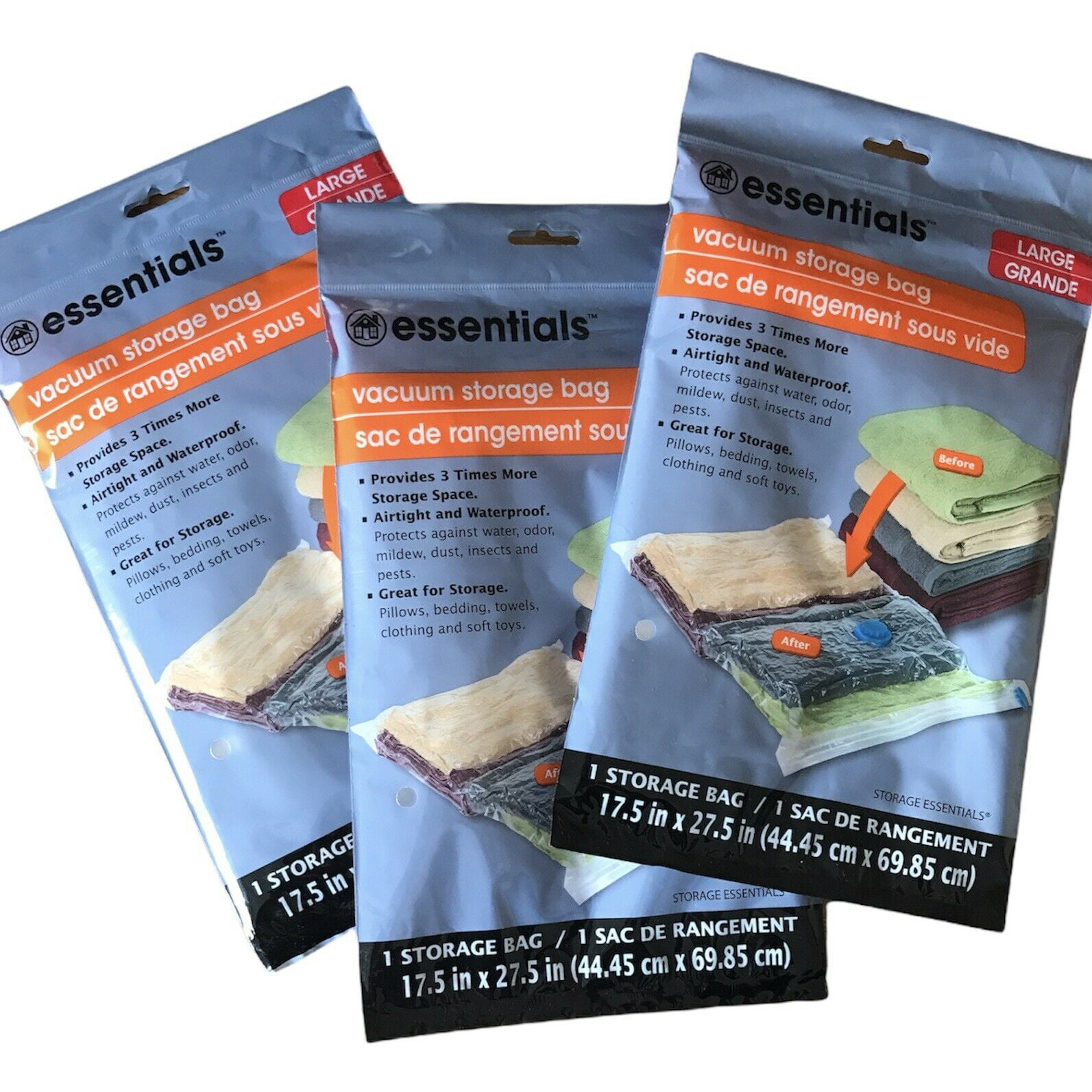 Essentials Large Vacuum Storage Bags 27.5x17.5 in. 3 Pk Walmart