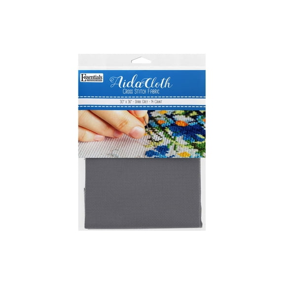 Essentials By Leisure Arts Aida Cloth, 14 Count, Dark Grey Cross Stitch Fabric, Embroidery Fabric, Cross Stitch Supplies For Crafting, Stitching, And Sewing Projects 30X36