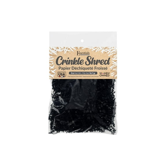 Essentials by Leisure Arts Crinkle Shred Bag, Black, 2oz Shredded Paper Filler, Crinkle Cut Paper Shred Filler, Box Filler, Shredded Paper for Gift Box, Paper Crinkle Filler, Box Filling