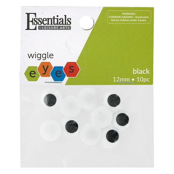 Essentials by Leisure Arts Eyes Paste On Moveable 12mm Black 10pc Googly Eyes, Google Eyes for Crafts, Big Googly Eyes for Crafts, Wiggle Eyes, Craft Eyes