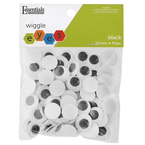 Essentials by Leisure Arts Eyes Paste On Moveable 15mm Black 96pc Googly Eyes, Google Eyes for Crafts, Big Googly Eyes for Crafts, Wiggle Eyes, Craft Eyes