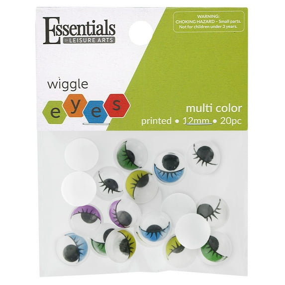 Essentials by Leisure Arts Eyes Printed Moveable 12mm with Eyelashes 20pc Googly Eyes, Google Eyes for Crafts, Big Googly Eyes for Crafts, Wiggle Eyes, Craft Eyes