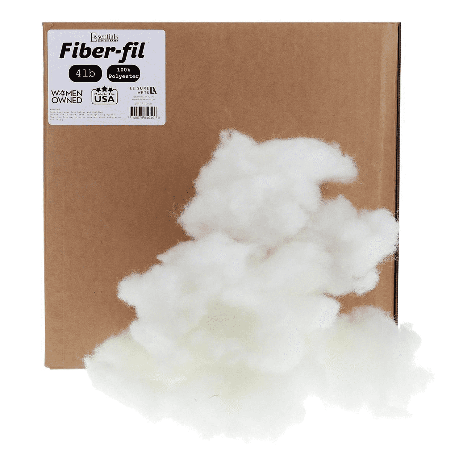 Essentials by Leisure Arts Polyester Fiber-Fil, Premium Fiber-Fil Stuffing,  4lb/64oz Box, High Resilience Polyfill for filling Stuffed Animals, Crafts,  Pillow Stuffing, Cushion Stuffing 
