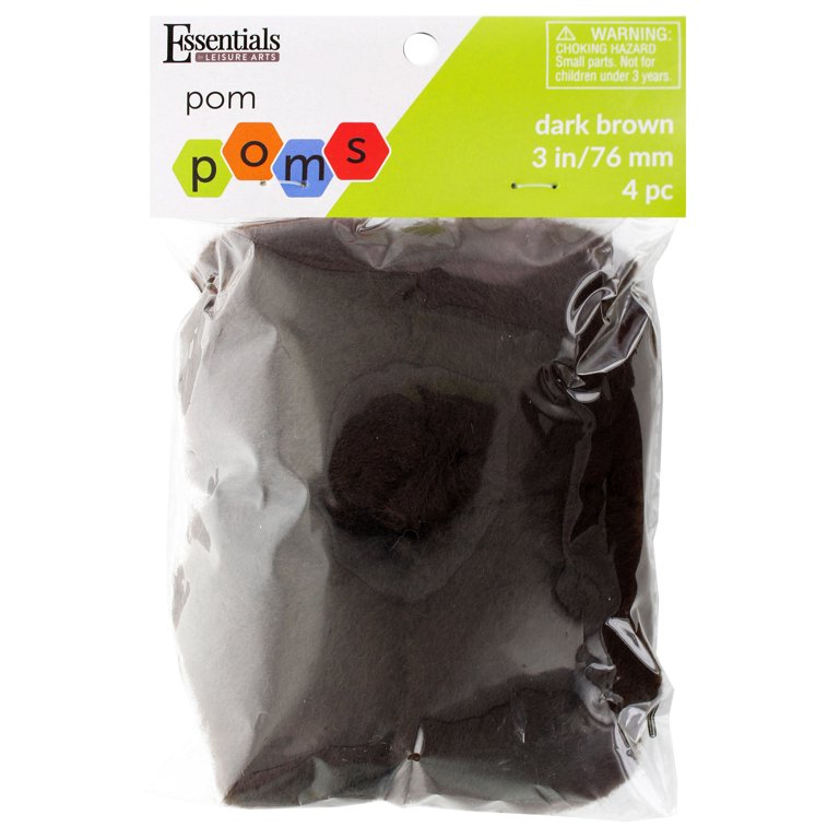 Essentials by Leisure Arts 3 in. Pom Poms - Dark Brown 4 Pc.