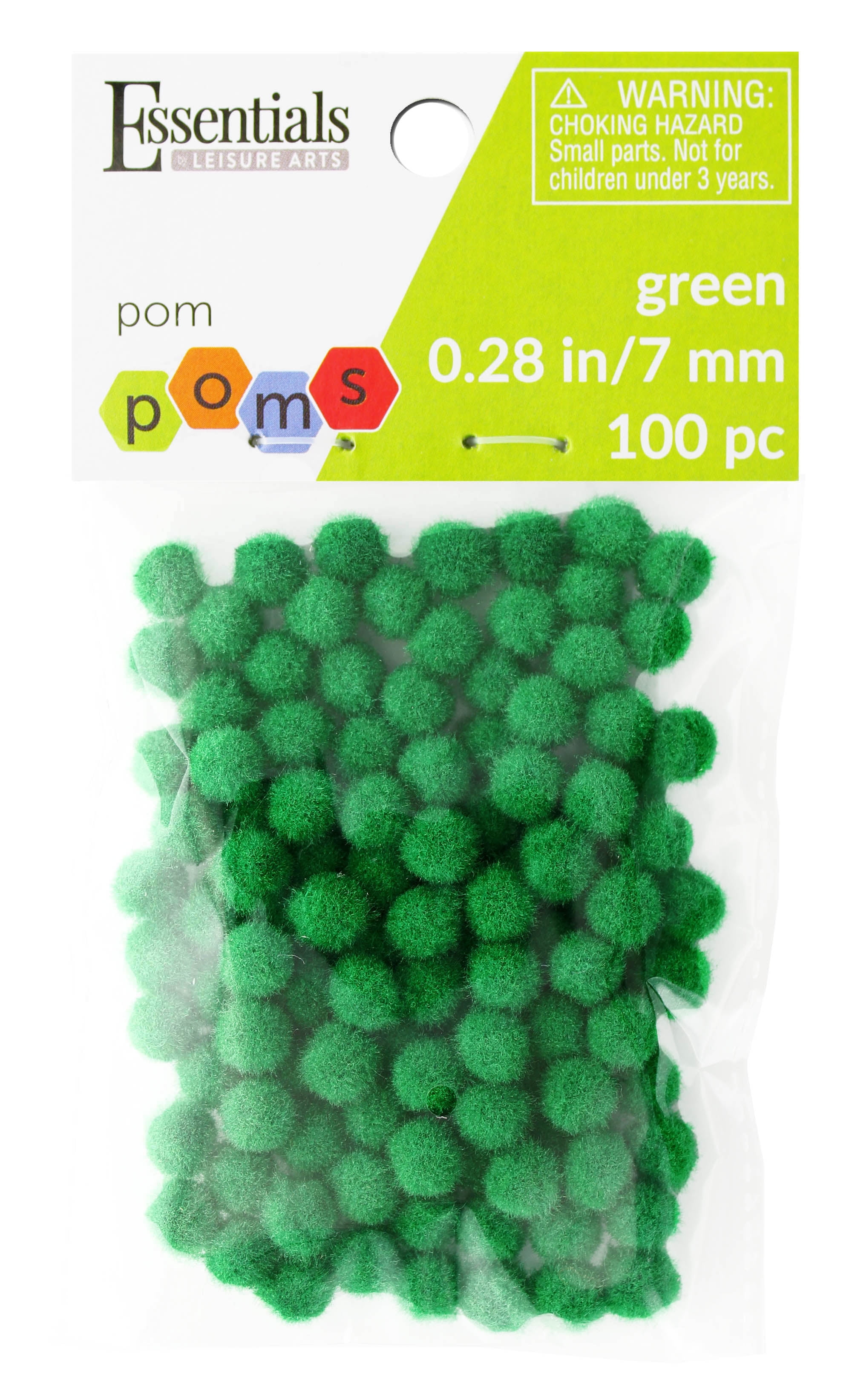 Essentials by Leisure Arts Pom Poms - Green - 7mm - 100 piece pom poms arts  and crafts - green pompoms for crafts - craft pom poms - puff balls for  crafts 