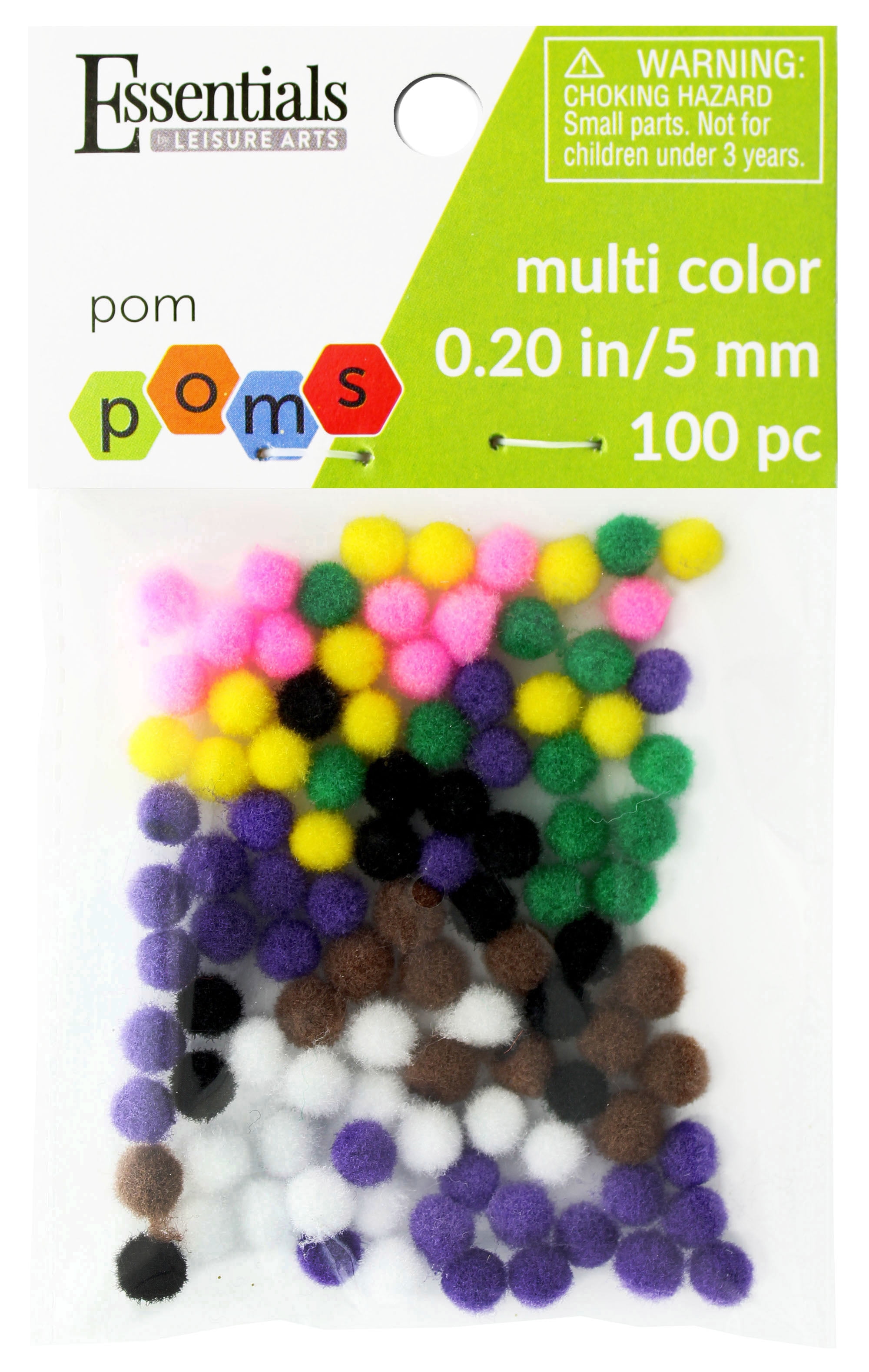 Essentials by Leisure Arts, Pom Pom, 5mm, Multi, 100pc