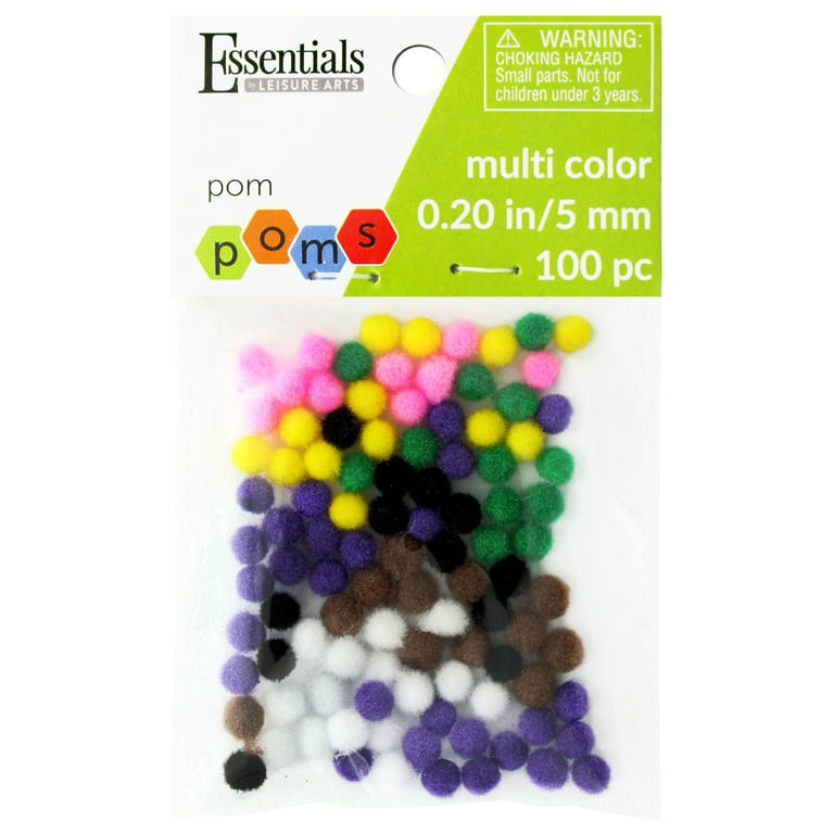 Essentials by Leisure Arts Pom Poms - Multi - 7mm - 100 piece pom poms arts  and crafts - assorted pompoms for crafts - craft pom poms - puff balls for  crafts 