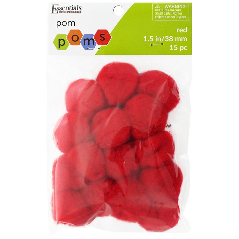 Essentials by Leisure Arts Pom Poms - Red - 1.5 - 15 piece pom poms arts  and crafts - colored pompoms for crafts - craft pom poms - puff balls for