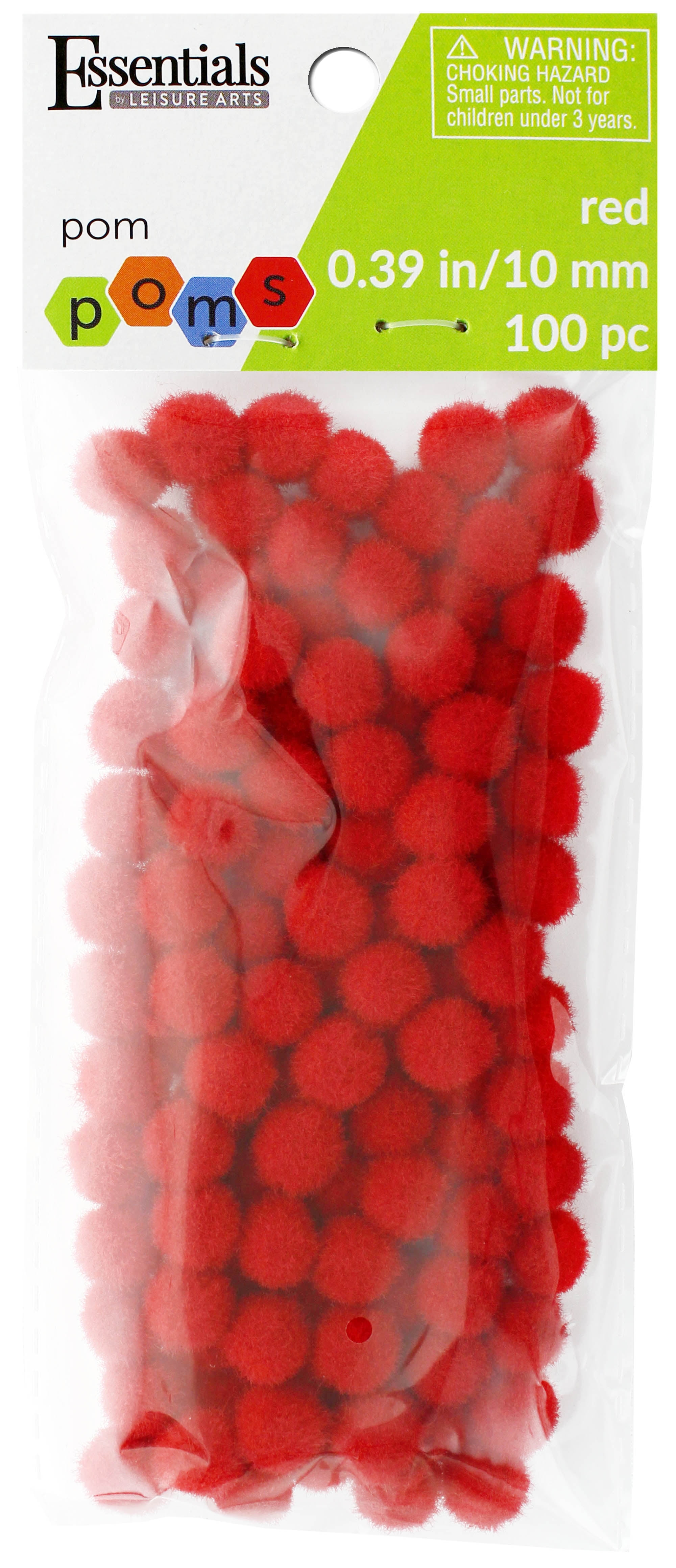 Essentials by Leisure Arts Pom Poms - Red - 3mm - 100 piece pom poms arts  and crafts - red pompoms for crafts - craft pom poms - puff balls for crafts