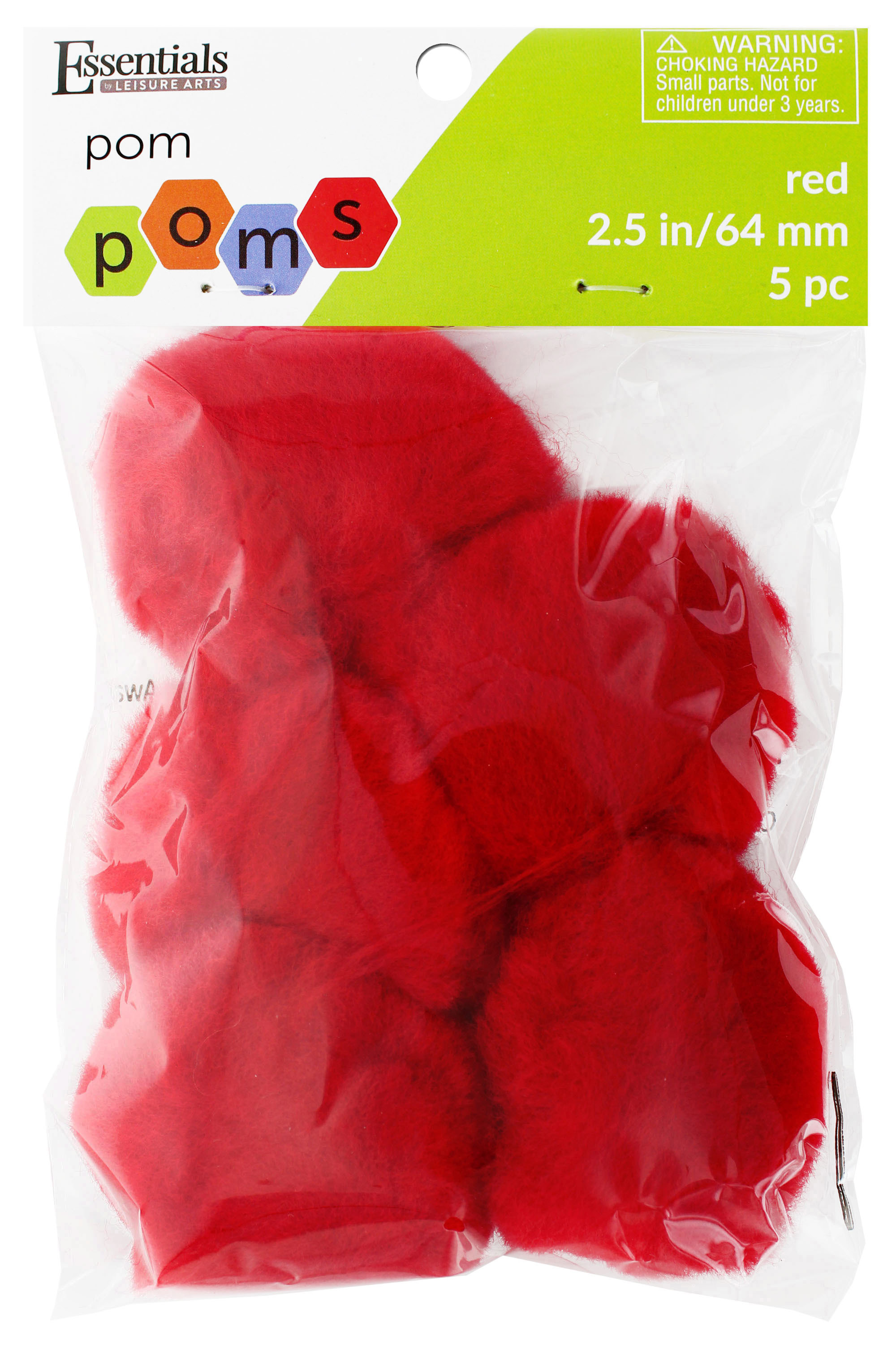 Essentials by Leisure Pom Pom 2.5 inch Red 5pc
