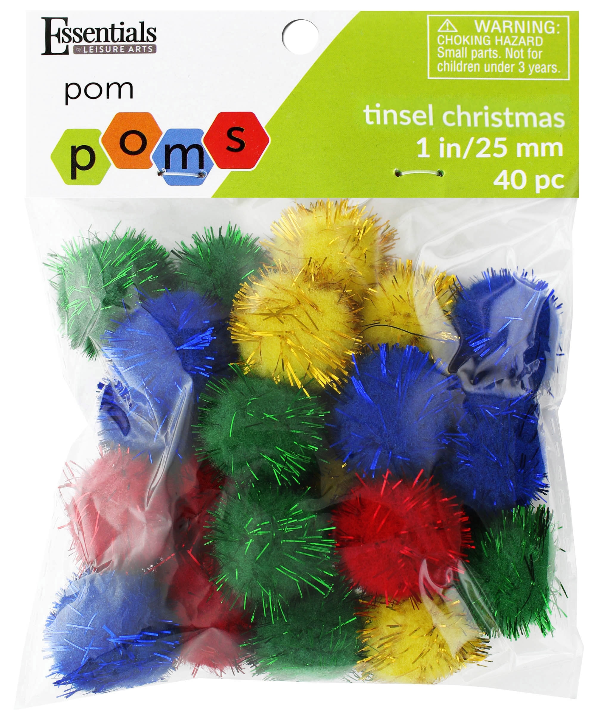 Essentials by Leisure Arts Pom Poms - Tinsel Christmas -1/2 - 80 piece pom  poms arts and crafts - colored pompoms for crafts - craft pom poms - puff  balls for crafts 