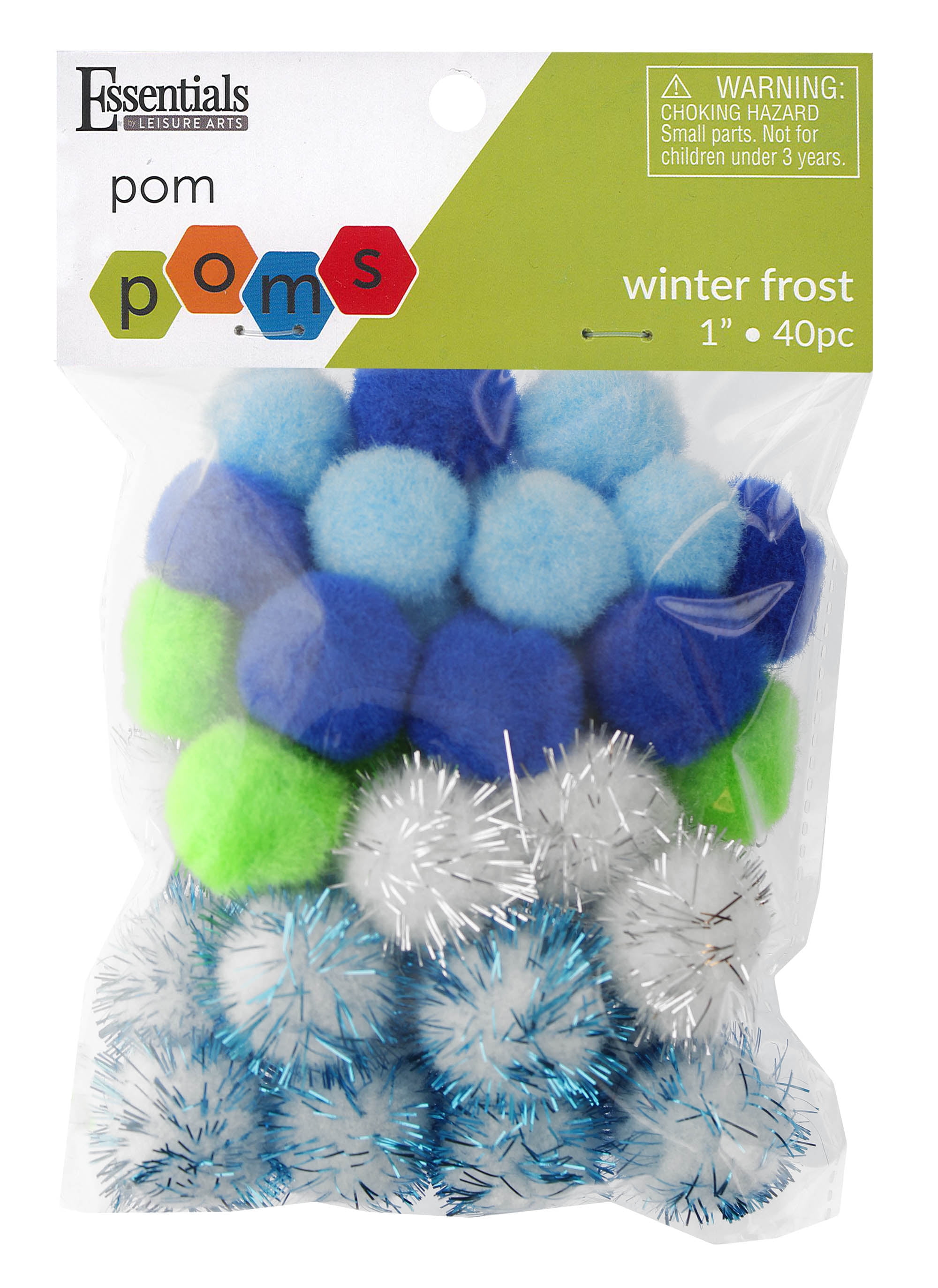 Essentials by Leisure Pom Pom 1 inch Winter Frost Astd 40pc, Blue
