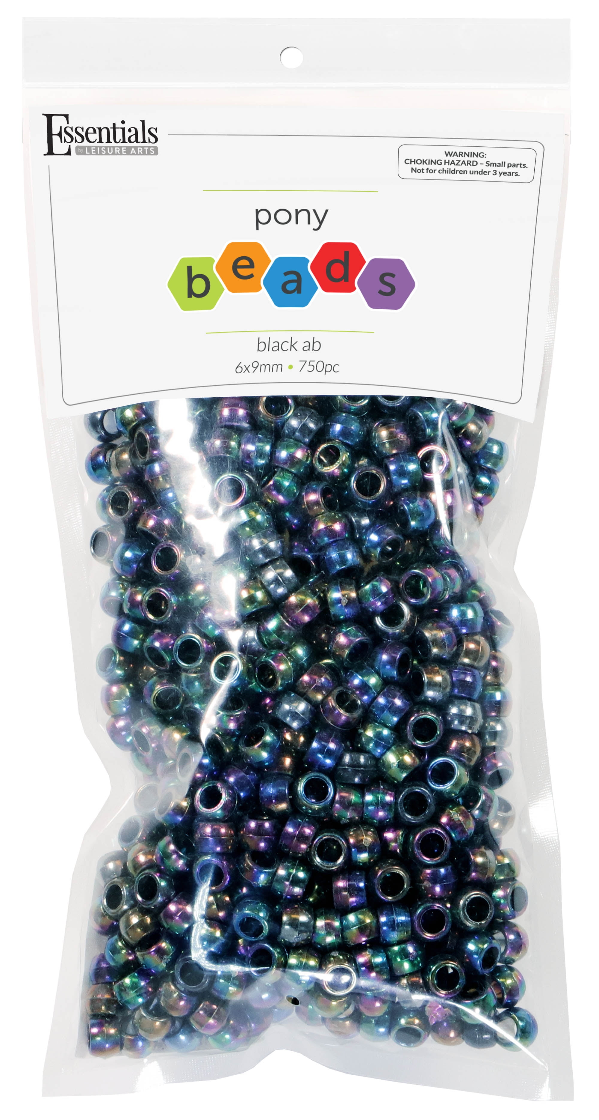 Essentials by Leisure Arts Pony Bead 6mm x 9mm Aurora Borealis Black Opaque  Plastic Pony Beads Bulk 750 pieces for Arts, Crafts, Bracelet, Necklace,  Jewelry Making, Earring, Hair Braiding 