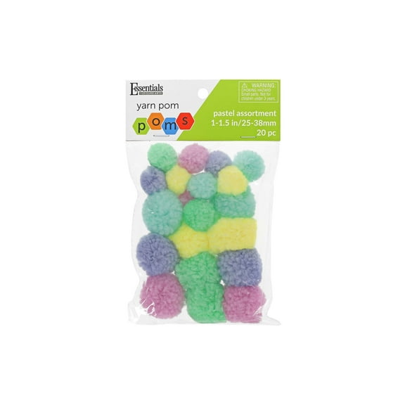 Essentials By Leisure Arts Yarn Pom Poms - Assorted Pastel - 1" To 1.5" 20 Piece Pom Poms Arts And Crafts Gray Pompoms For Crafts Craft Puff Balls For Crafts