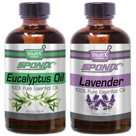 Essentials Oil 4 oz / 118 ml x 2 Lavender and Eucalyptus Made with 100% Pure Therapeutic Grade Essential Oils Gift Set of 2 Aromatherapy by Sponix Made in USA (Pack of 2)