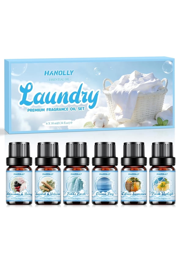 Essentials Oils for Laundry, Clean Fragrance Oils for Diffuser, Candle & Soap Making, Use with Wool Dryer Balls,Fresh Uplift,Citrus Summer, Ocean Fog, Falls Fresh, Santal & Vetiver, Blossoms & Berry