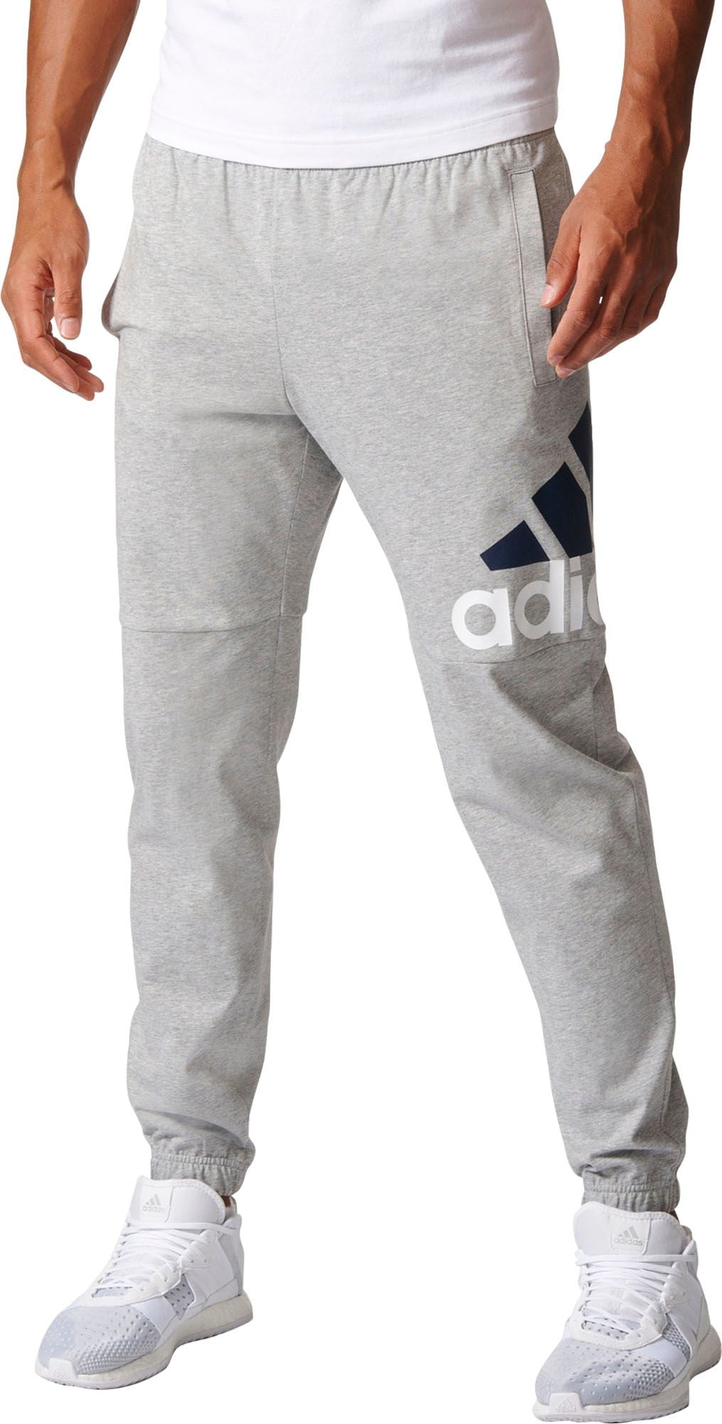 Adidas Essentials Performance Logo Pants - Heather/White/Black XL Medium - Mens Grey 