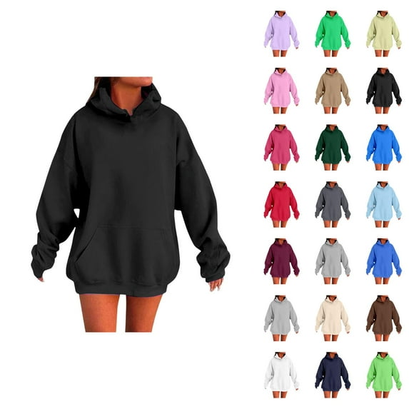 Essentials Plain Hoodies for Women 2025 Long Sleeve Drop Shoulder Hoodie with Pockets Hooded Sweatshirt Women Pullover