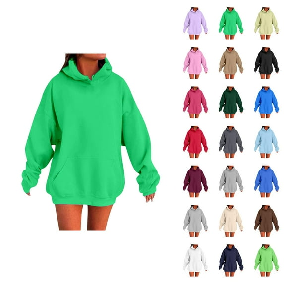 Essentials Plain Hoodies for Women 2025 Long Sleeve Drop Shoulder Hoodie with Pockets Hooded Sweatshirt Women Pullover