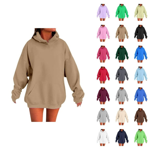 Essentials Plain Hoodies for Women 2025 Long Sleeve Drop Shoulder Hoodie with Pockets Hooded Sweatshirt Women Pullover