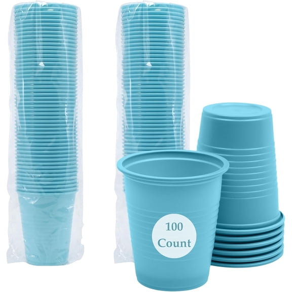 Essentials Plastic Drinking Cups - Pack of 100 - Blue 5 oz Disoposable Cups for Cold Beverages, Parties, Office, or Medical Use - Durable & Convenient