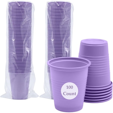 Essentials Plastic Drinking Cups - Pack of 100 - Lavender 5 oz Disoposable Cups for Cold Beverages, Parties, Office, or Medical Use - Durable & Convenient