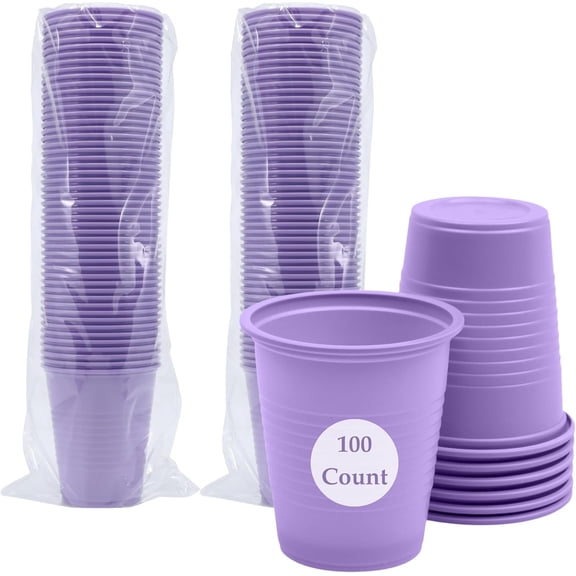 Essentials Plastic Drinking Cups - Pack of 100 - Lavender 5 oz Disoposable Cups for Cold Beverages, Parties, Office, or Medical Use - Durable & Convenient