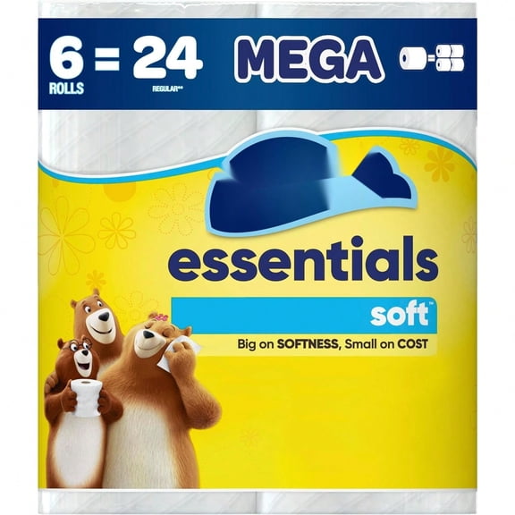 Essentials Soft Toilet Paper 6 Mega Rolls, 330 sheets per roll - 6 Rolls (330 Sheets per Roll)