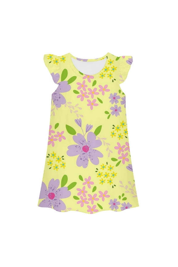 Essentials Toddler Girls Dresses Summer Casual Round Neck Sleeveless Loose Fit Home Party Gown Dress Size 5-6 Years