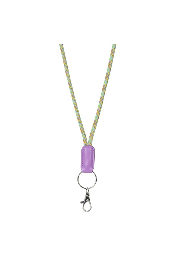 Green and Purple Plaid Multicolor Cord Lanyard with Hook and Keyring, 19" Long, Adult